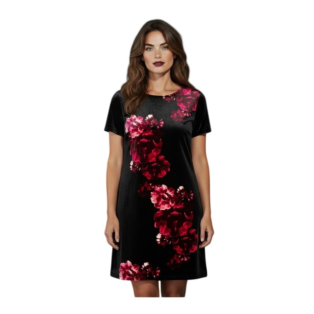 Velvet Sheath Dress 16 Black Pink Goth Moody Floral Dark Romance Elegant Formal